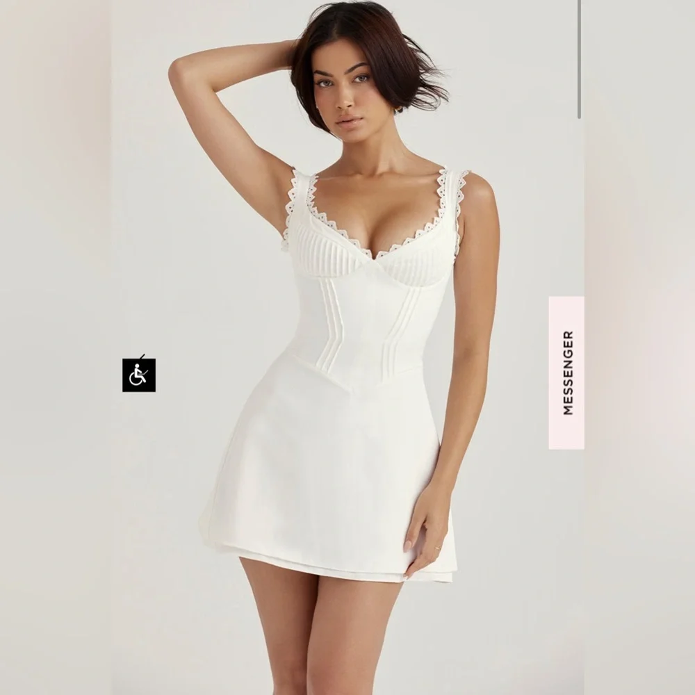 House Of CB White Tilly Pin Tuck Mini Dress feminine sexy girly fairy soft girl - Picture 3 of 16